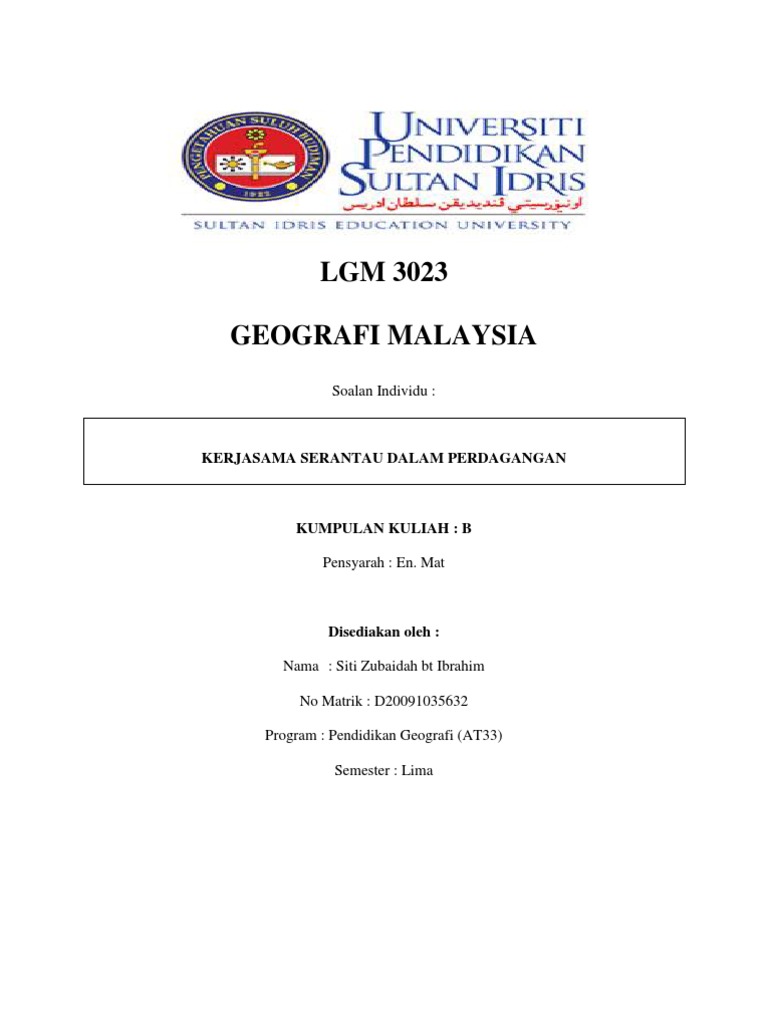 LGM 3023 Geografi Malaysia: Soalan Individu