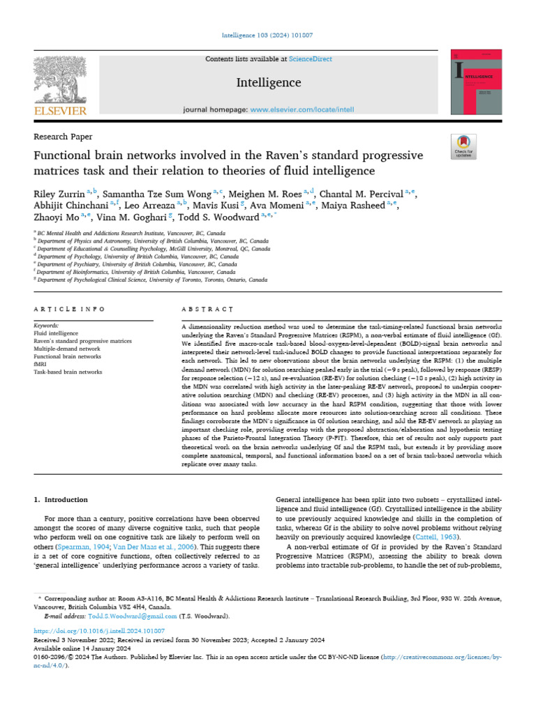 Brain Networks in Fluid Intelligence Task | PDF | Wechsler Adult ...