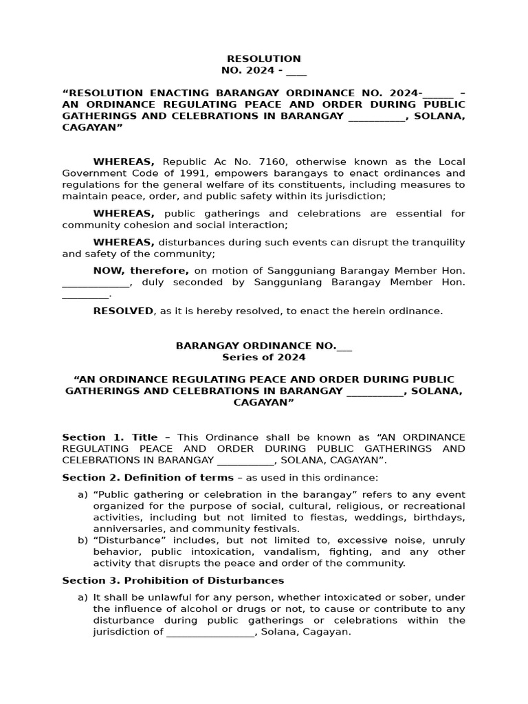 Ordinance for Public Gathering Order | PDF | Crimes | Crime & Violence