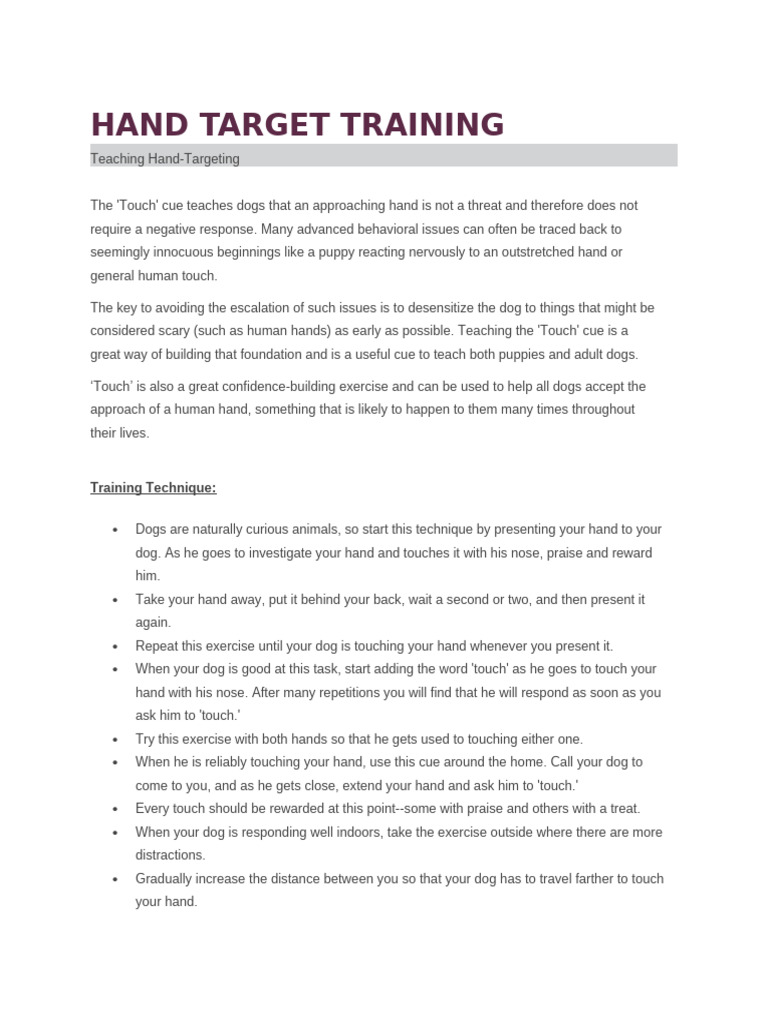 Dog Hand-Target Training Guide | PDF | Dogs | Social Psychology
