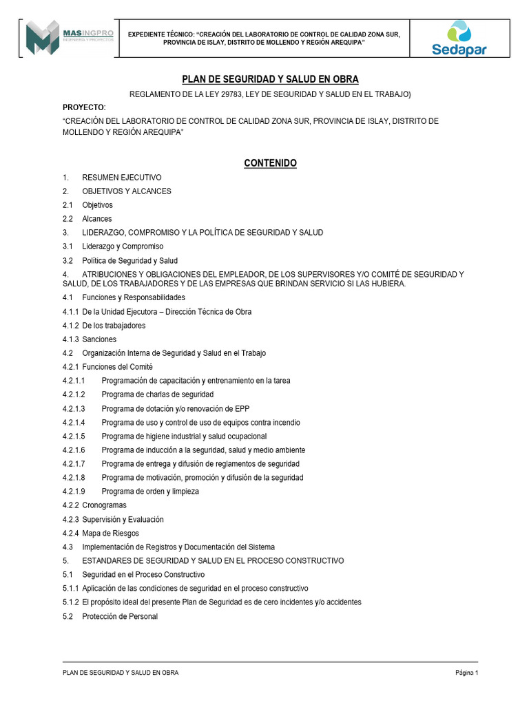 9.1 - Plan de Seguridad y Salud | PDF | Seguridad y salud ocupacional ...