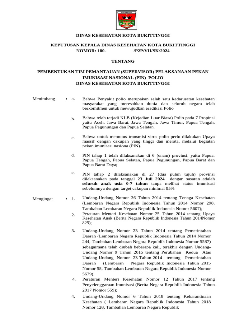Tim Pemantauan PIN Polio Bukittinggi 2024 | PDF | Pengembangan Diri