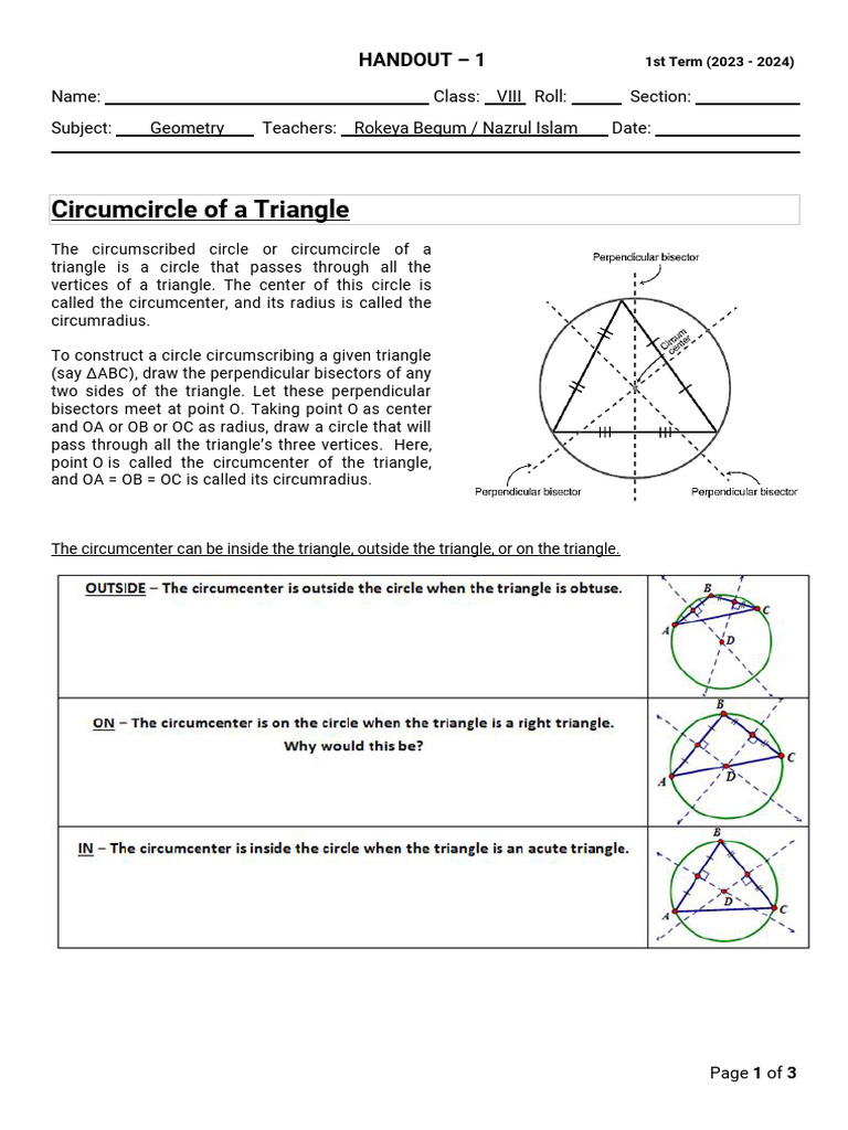 Circumcircle and Incircle of Triangles | PDF | Triangle | Circle