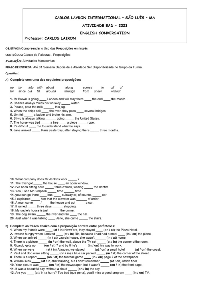 Prepositions in English Conversation | PDF | Language Arts & Discipline