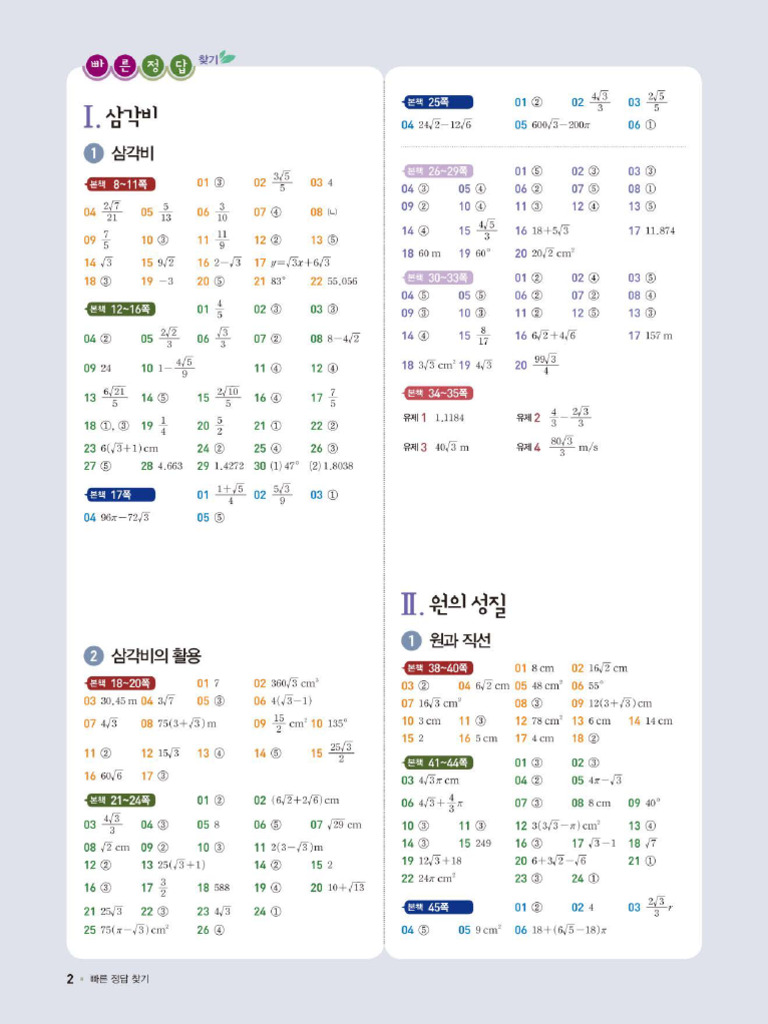 2021 일품 중3하 빠른정답 | PDF