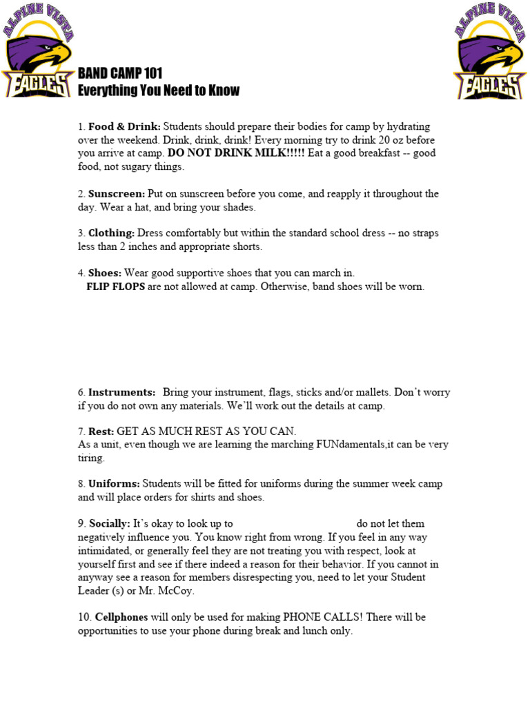 Marching Band Camp Tips