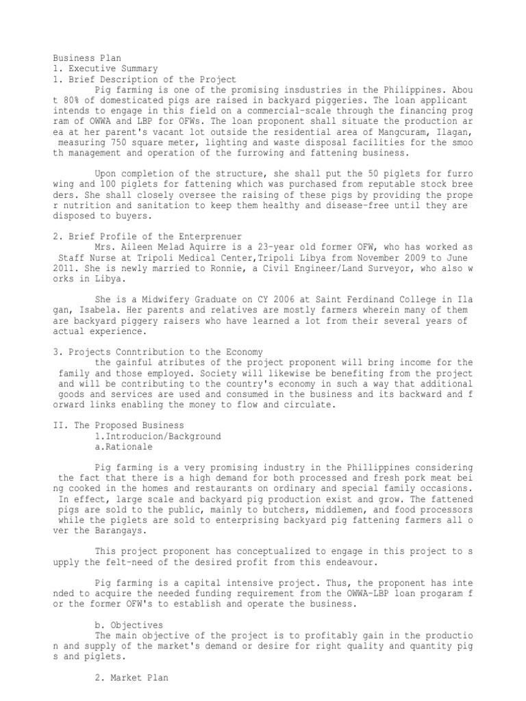 Business Plan For Piggery Of Bhadz Domestic Pig Pig