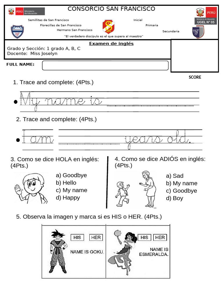 Fichas de Inglés para Primaria | PDF