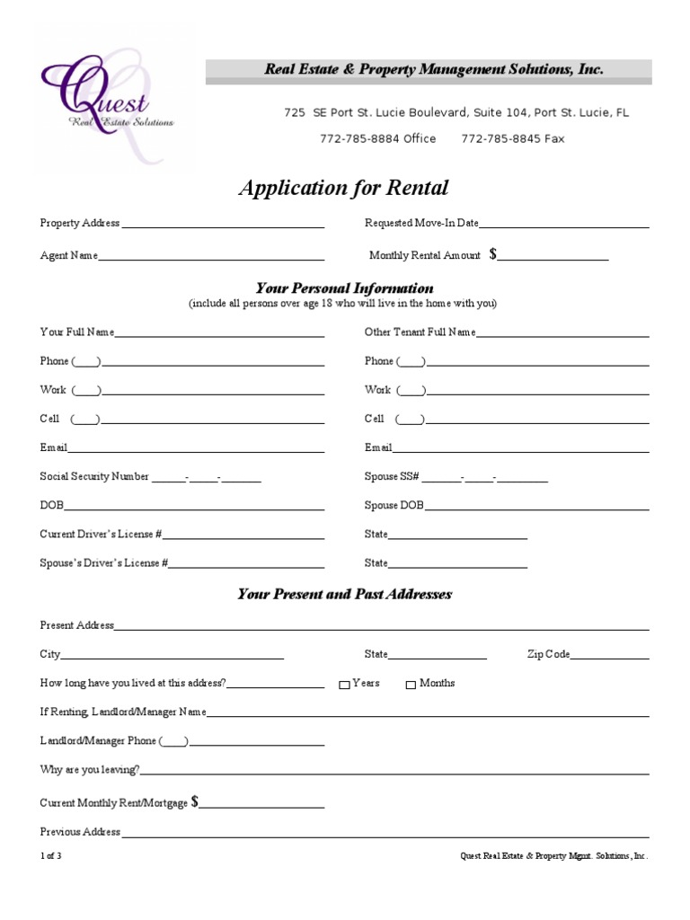 Rental Application Form Template | PDF | Renting | Landlord