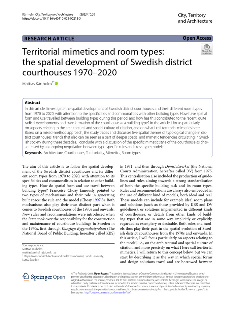Territorial Mimetics and Room Types: The Spatial Development of Swedish ...