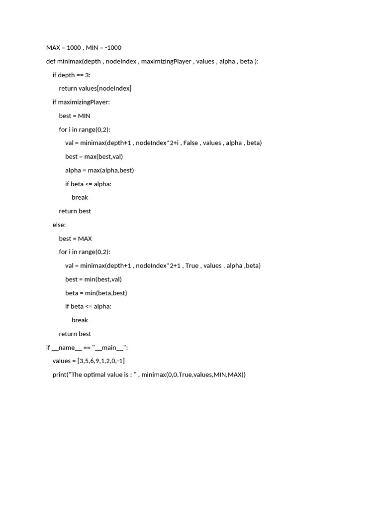 Minimax Algorithm Implementation in Python | PDF