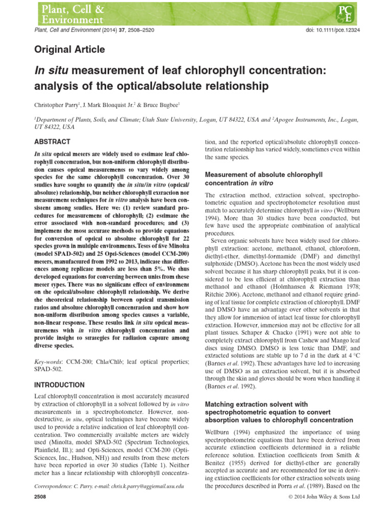 Chlorophyll Measurement Techniques Analysis | PDF | Spectrophotometry ...