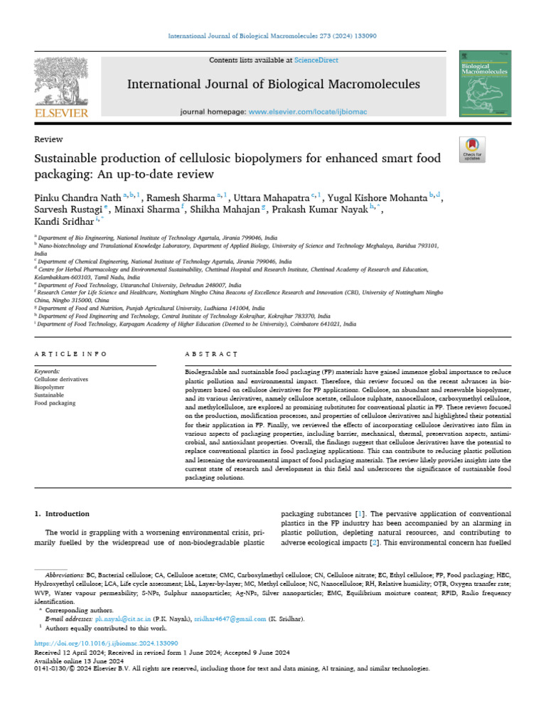 Sustainable Cellulosic Biopolymers for Food Packaging | PDF | Cellulose ...