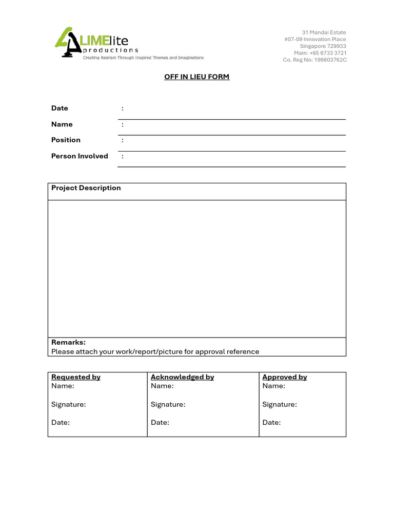 Off in lieu form pdf
