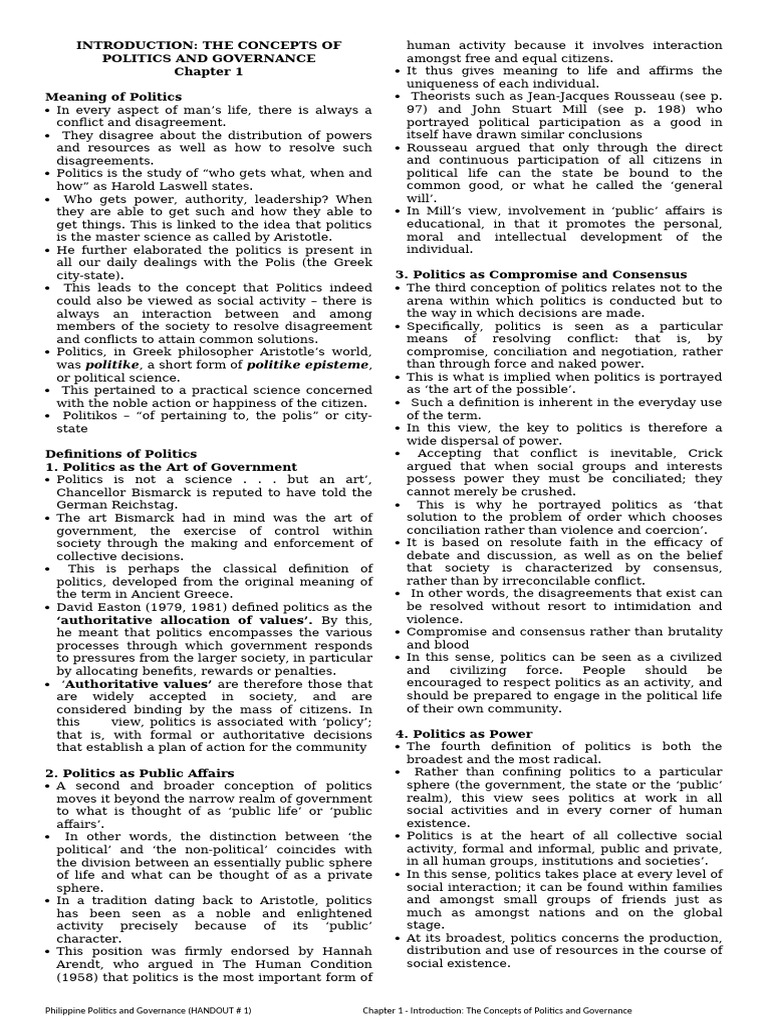 Ppg handout 1 introduction the concept of politics and governance 1