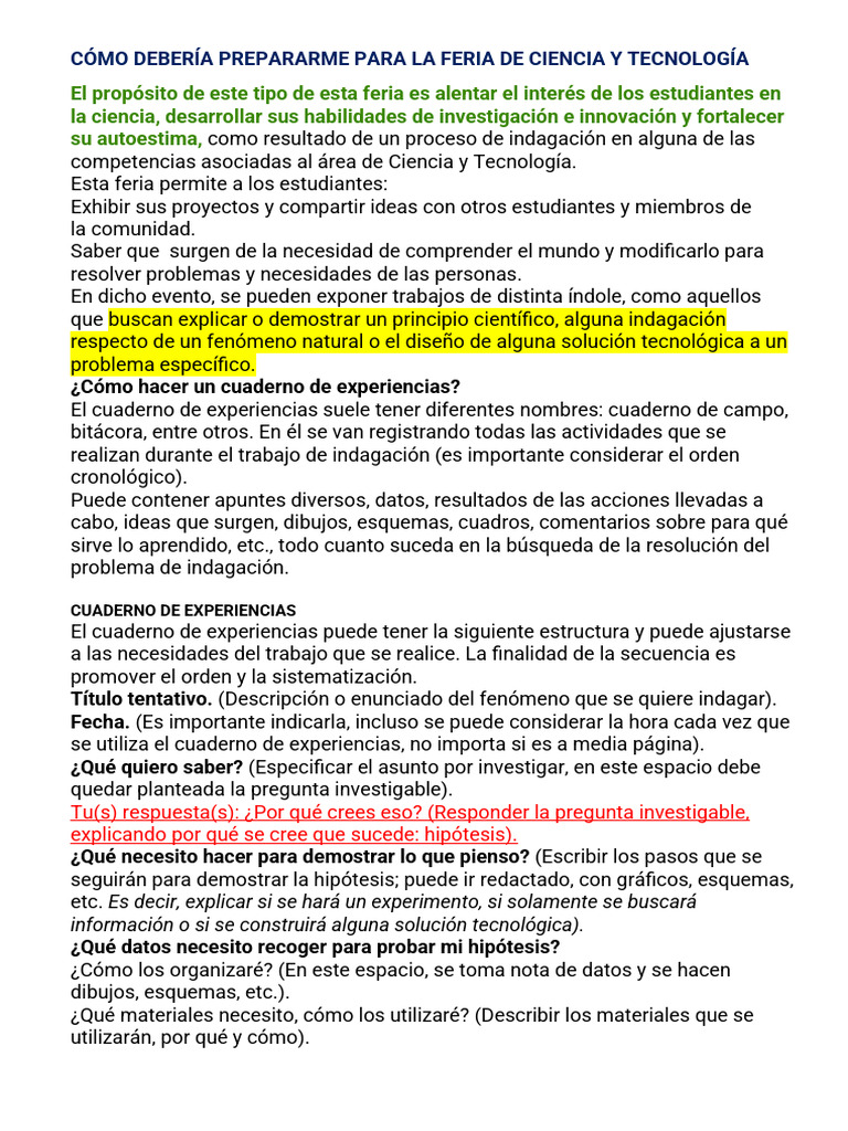 Cómo Debería Prepararme para La Feria de Ciencia y Tecnología | PDF ...