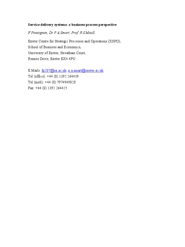 Service Delivery System | PDF | Business Process | Operations Management