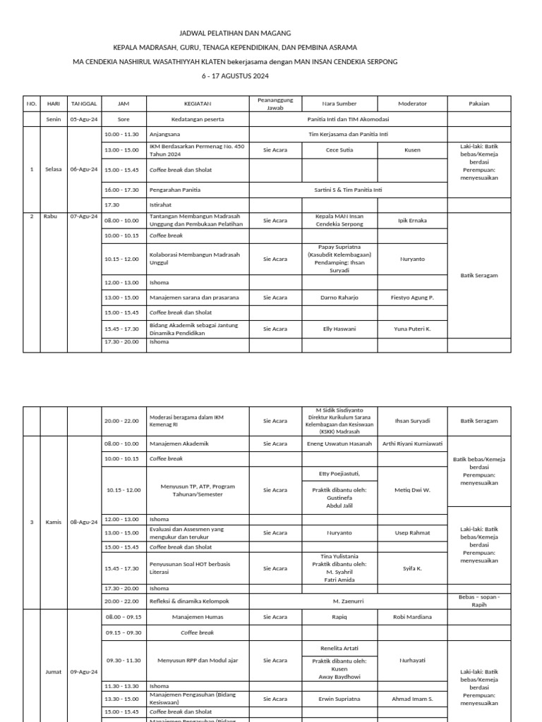 Jadwal Pelatihan Dan Magang | PDF