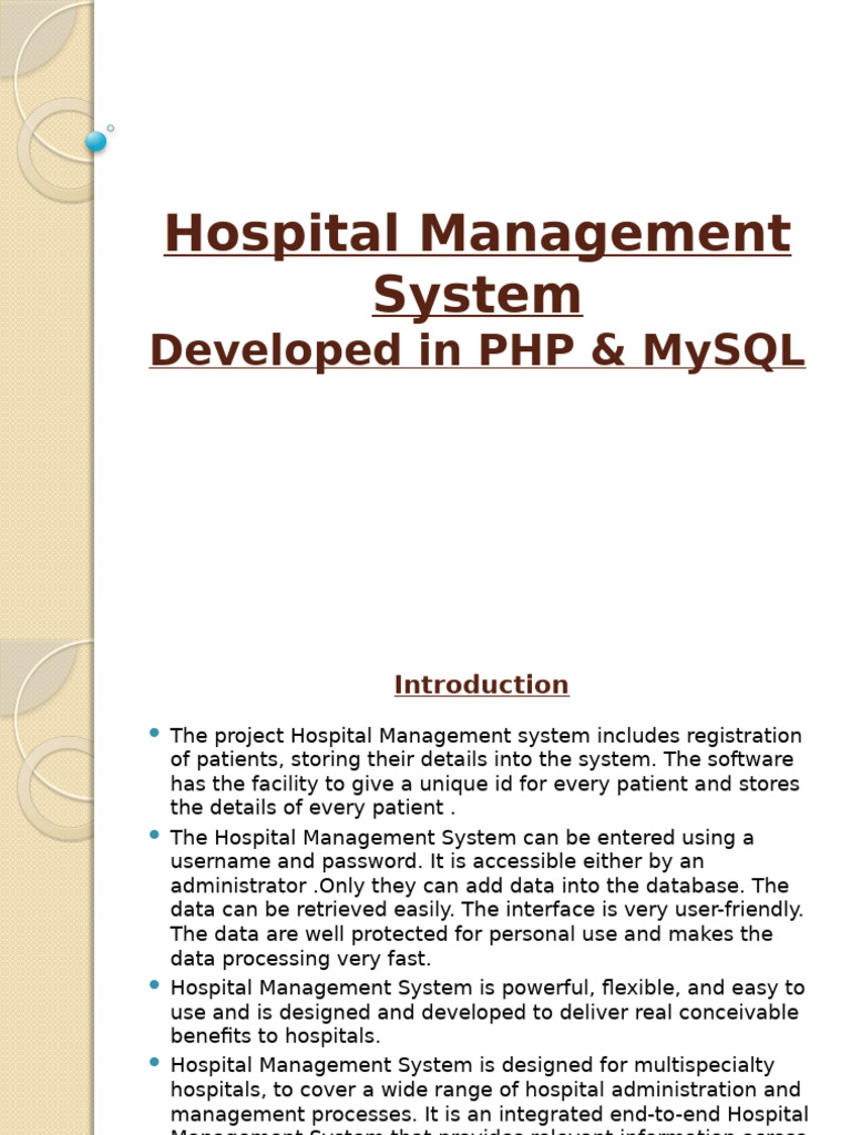 PHP MySQL Hospital Management System | PDF | System | Operating System