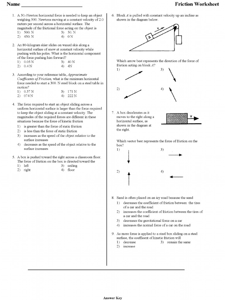 Friction Worksheet  PDF Intended For Coefficient Of Friction Worksheet Answers