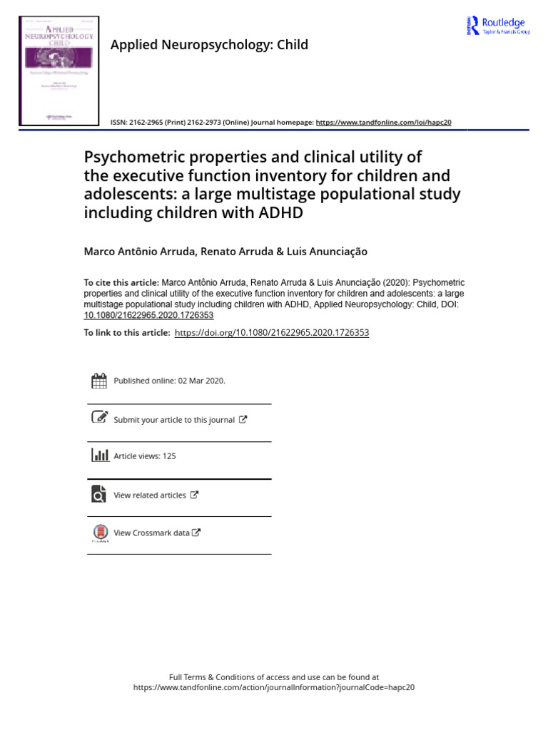 Psychometric Properties and Clinical Utility of The Executive Function ...