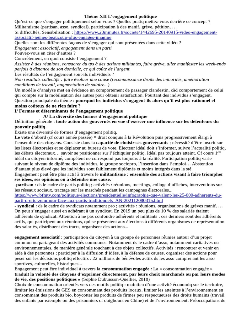 Formes et enjeux de l'engagement politique | PDF | Grève | Consommation ...