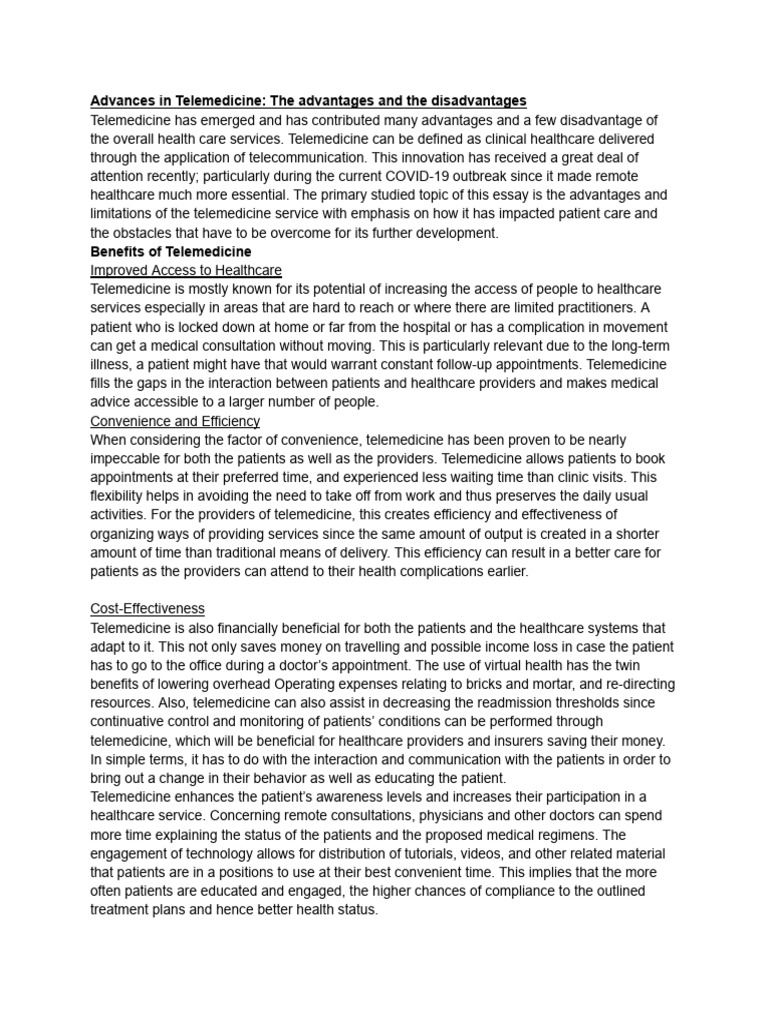 Advances in Telemedicine The Advantages and The Disadvantages | PDF ...