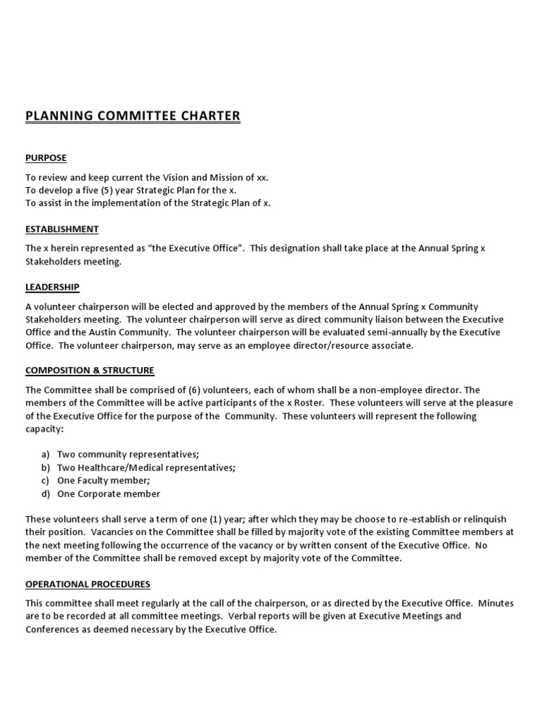 planning-committee-charter-confidentiality-chairman