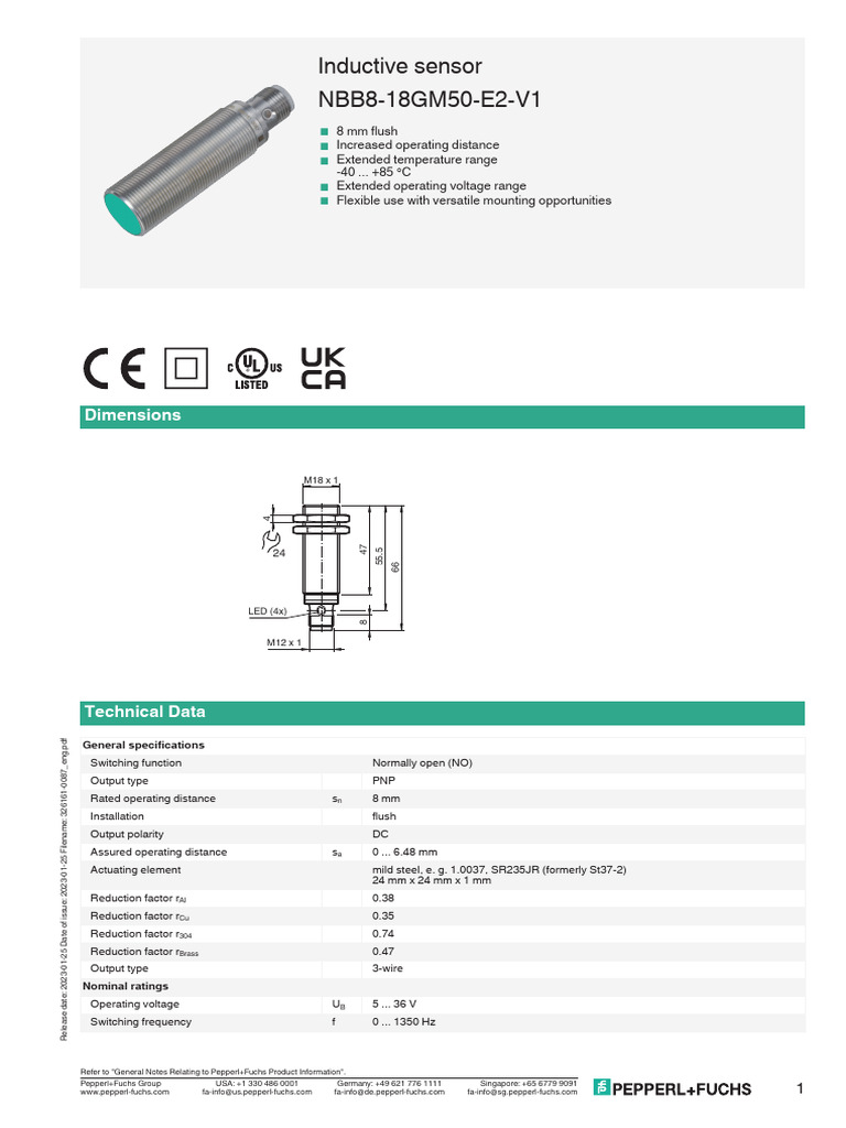 Inductive Sensor NBB8-18GM50-E2-V1 | PDF | Measuring Instrument ...