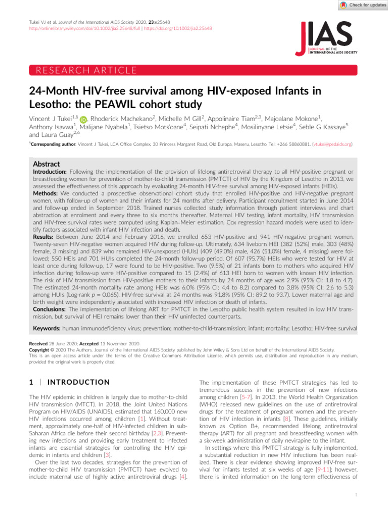 Tukei - 24 Month HIV Free Survival Among HIV Exposed Infants in Lesotho ...