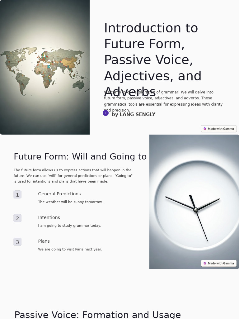 Introduction To Future Form Passive Voice Adjectives and Adverbs | PDF ...