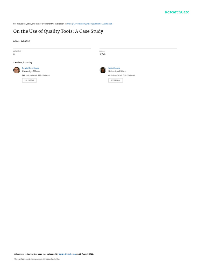 On The Use of Quality Tools A Case Study | PDF | Quality Management ...