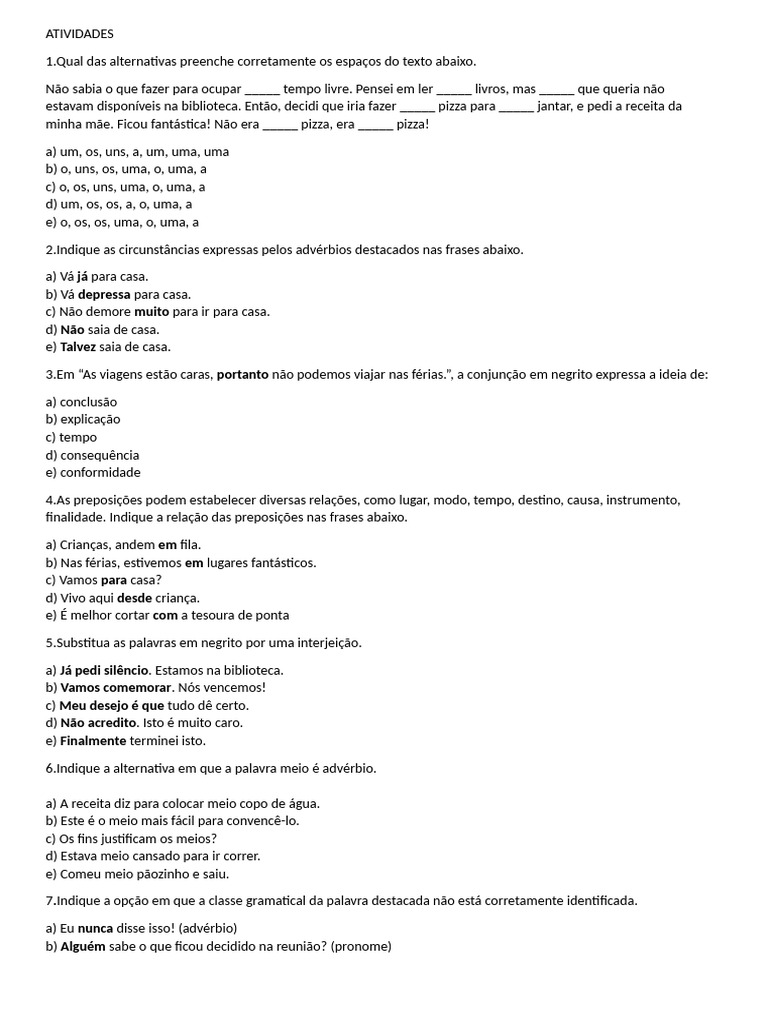 Atividades de Análise Morfológica | PDF | Pronome | Sintaxe