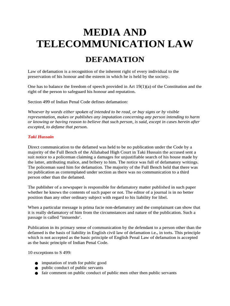 Media Law: Defamation and Its Implications | PDF | Defamation | Obscenity
