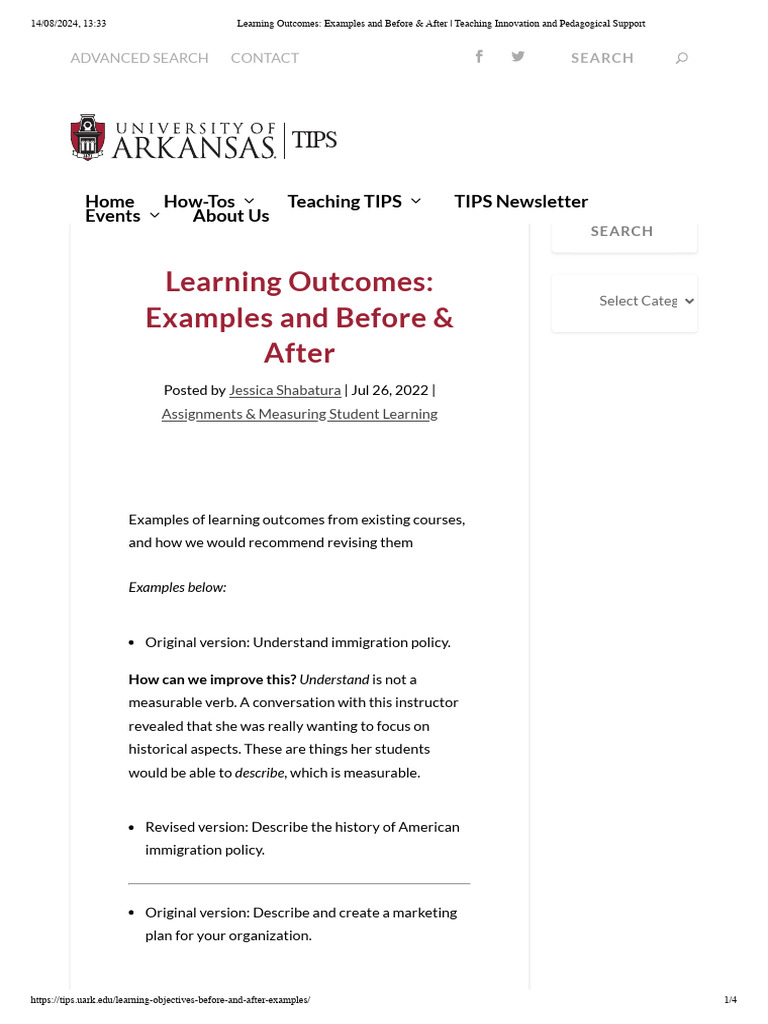 Learning Outcomes - Examples and Before & After - Teaching Innovation ...