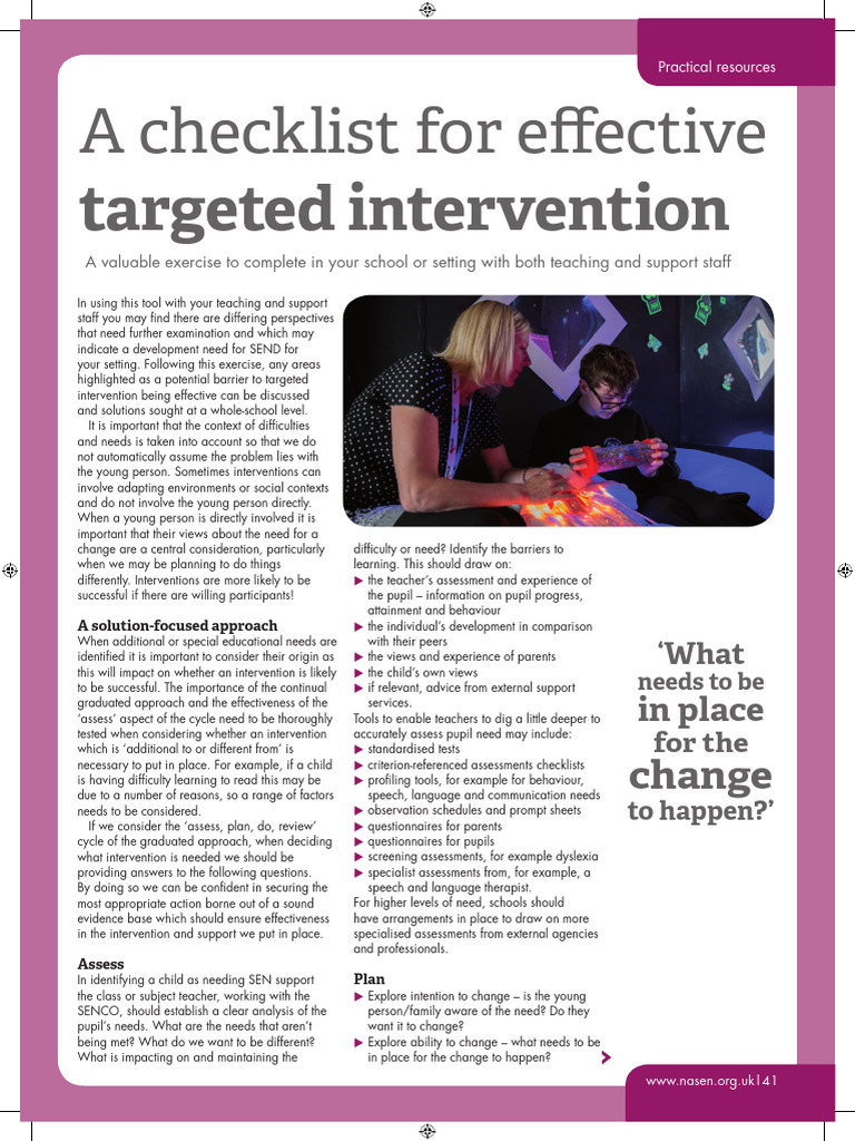 Effective Intervention Checklist Guide | PDF | Teachers | Reflective ...