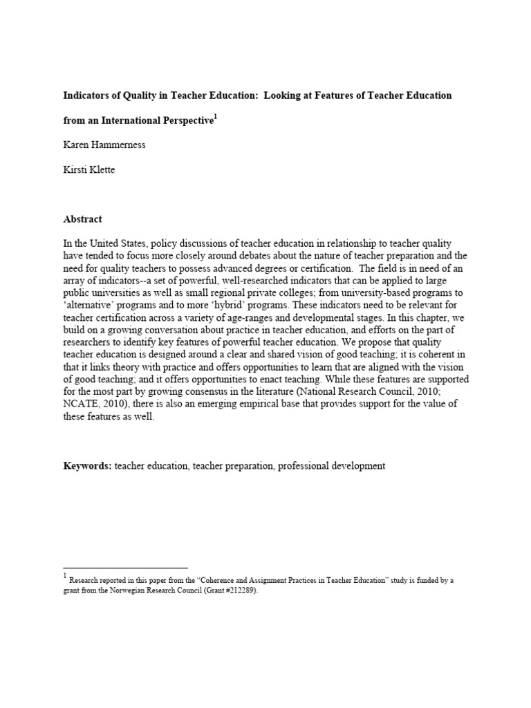 Quality Indicators in Teacher Education | PDF | Teacher Education ...