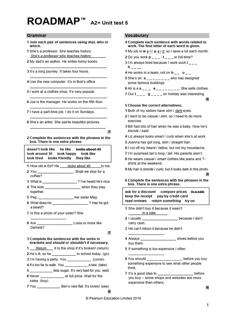 Unit - Test - 5 - Roadmap A2+ PDF | PDF