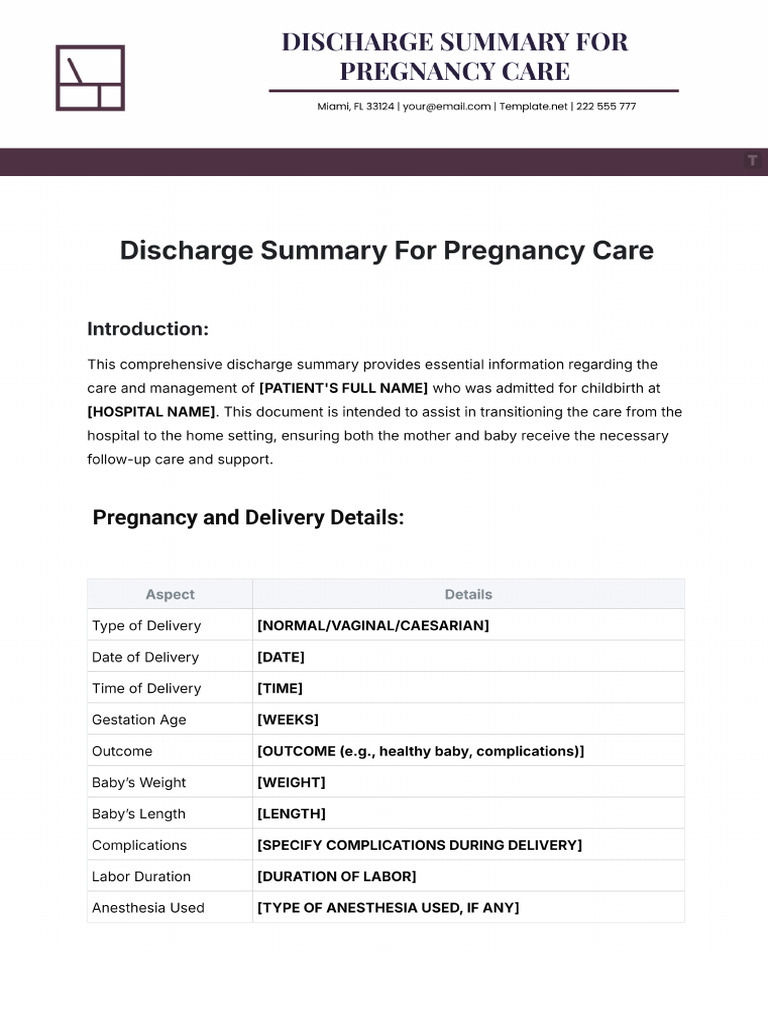 Discharge Summary For Pregnancy Template - Edit Online & Download ...
