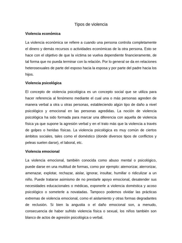 Tipos de violencia y sus características | PDF | Violencia ...