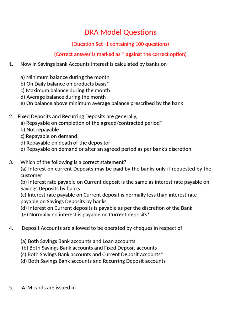 DRA Model Banking Questions Set 1 | PDF | Banks | Cheque