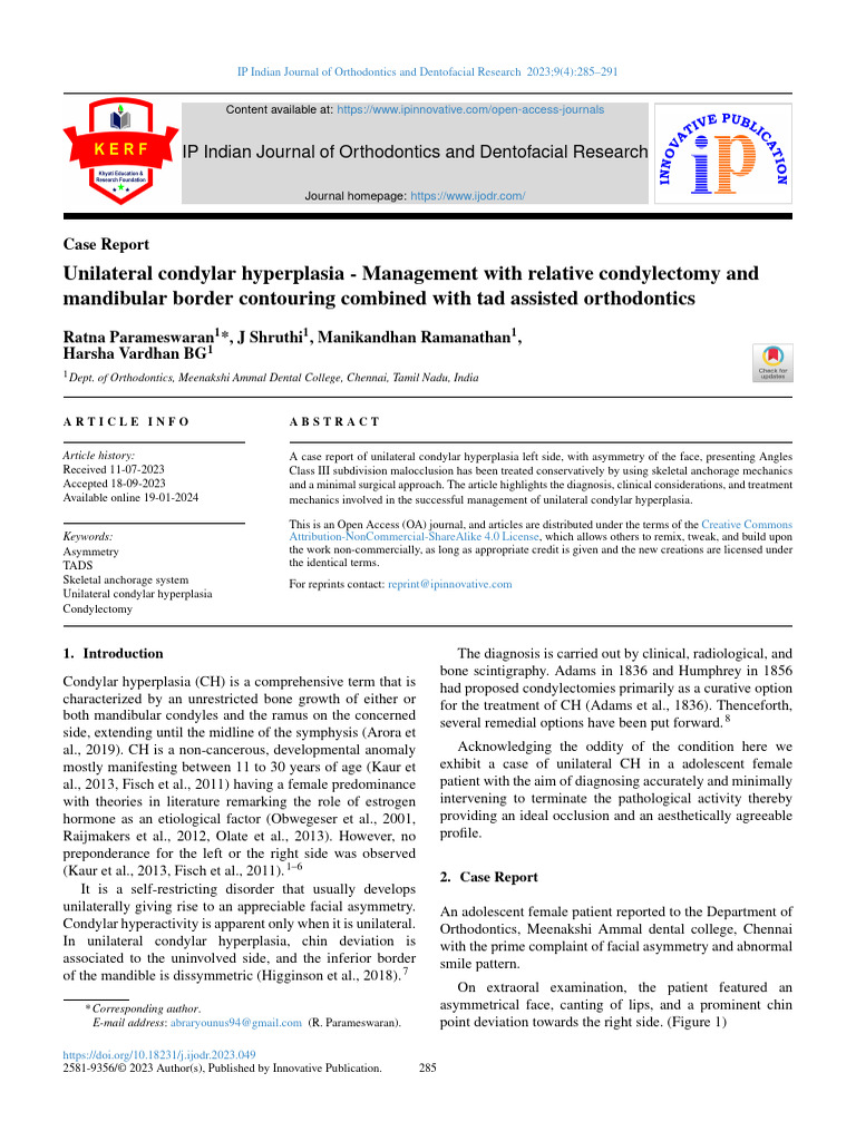 Orthodontic Management of Unilateral CH | PDF | Orthodontics | Dental ...