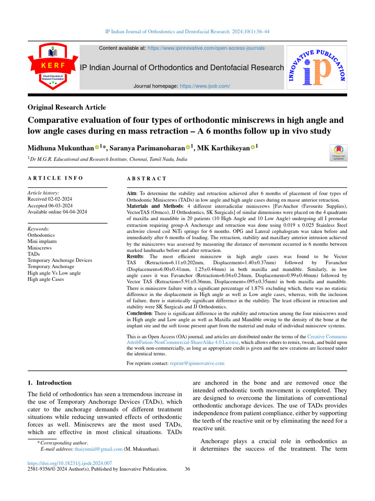 Evaluation of Orthodontic Miniscrews in Retraction | PDF | Dental ...