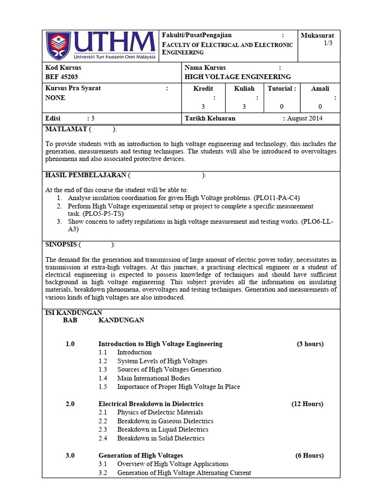High Voltage Engineering Course Overview | PDF | Electrical Breakdown ...
