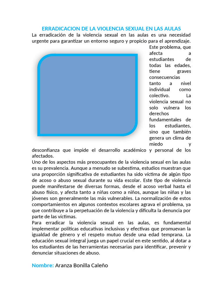 ERRADICACION DE LA VIOLENCIA SEXUAL EN LAS AULAS | PDF | Acoso sexual ...