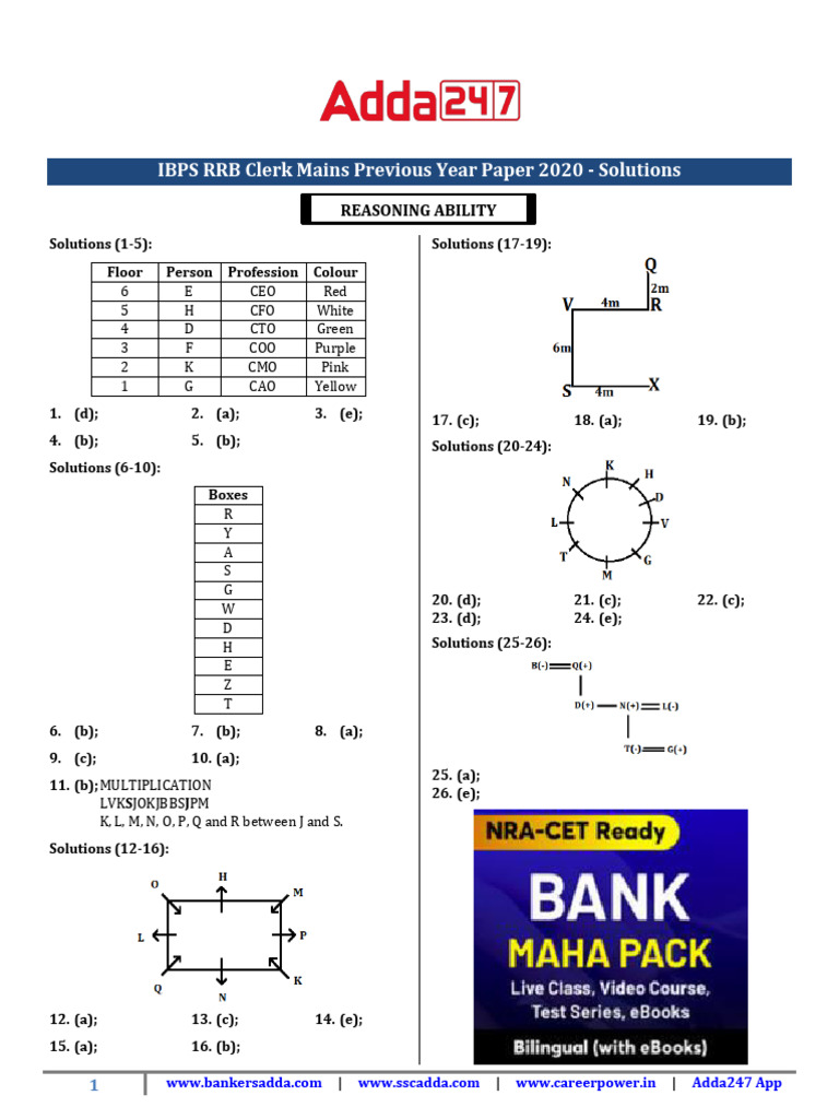 Formatted IBPS RRB Clerk Mains Previous Year Paper 2020 Solutions 1 ...
