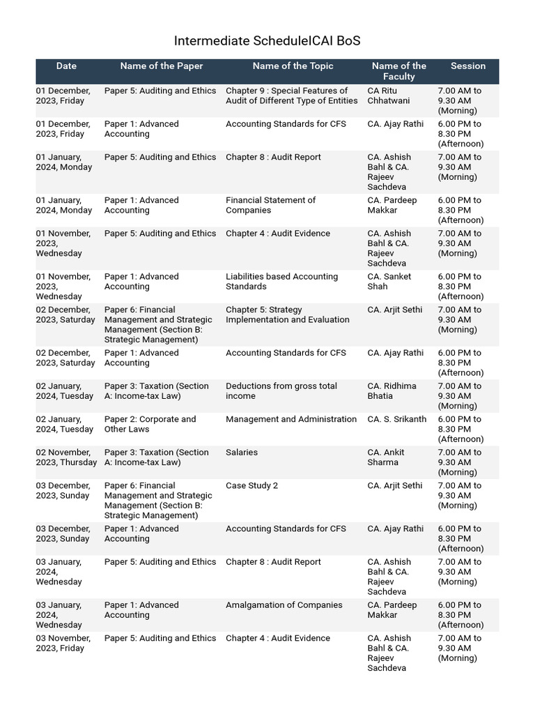 Intermediate Bos Schedule 2023-2024 | PDF | Accounting | Income Tax
