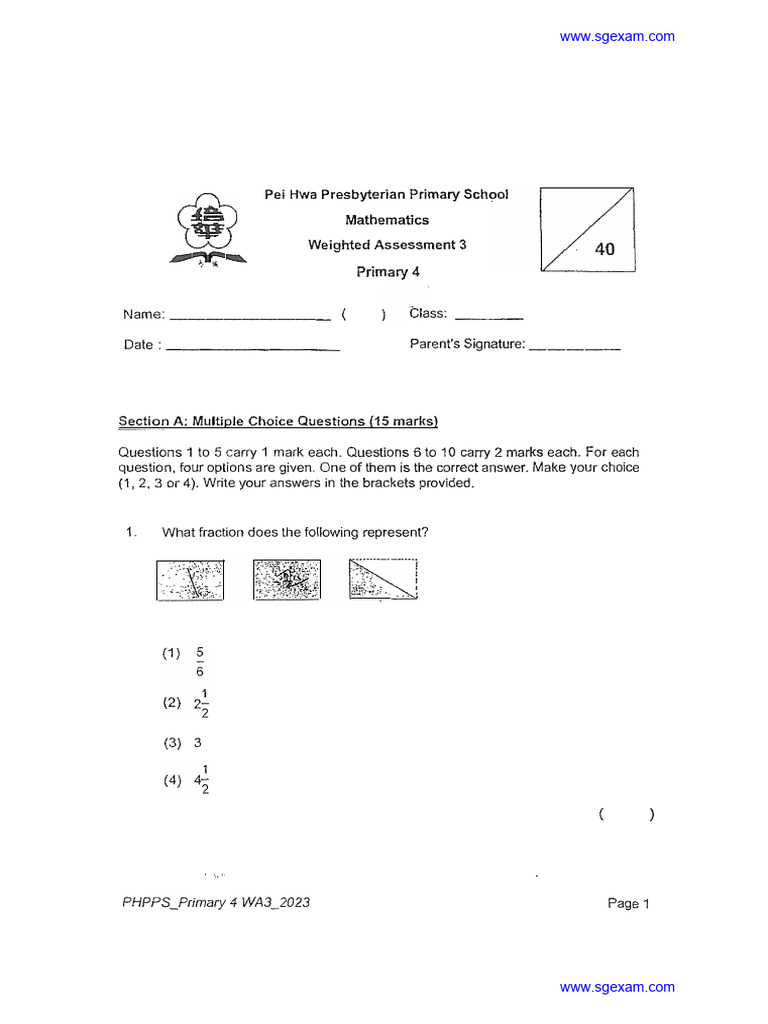 Primary 4 Mathematics WA3 Assessment | PDF | Mathematics | Educational ...