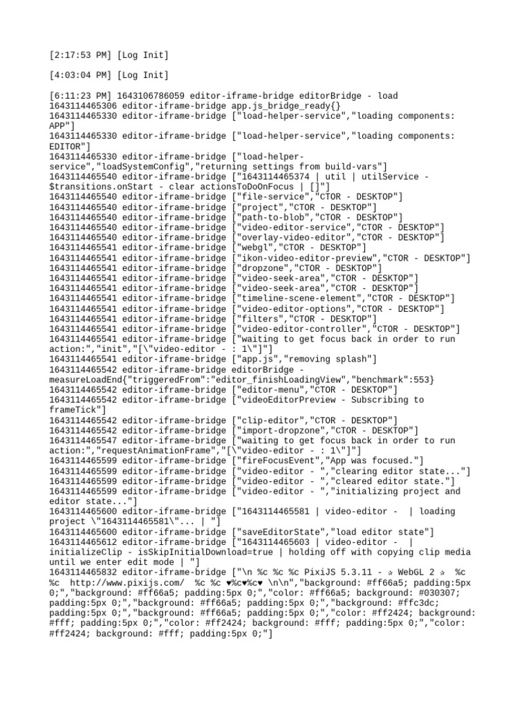 Video Editor Initialization Logs | PDF | Web Gl | Multimedia