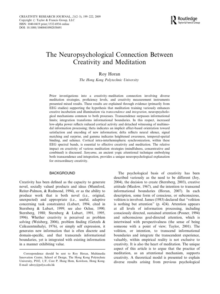 The Neuropsychological Connection Between Creativity and Meditation ...